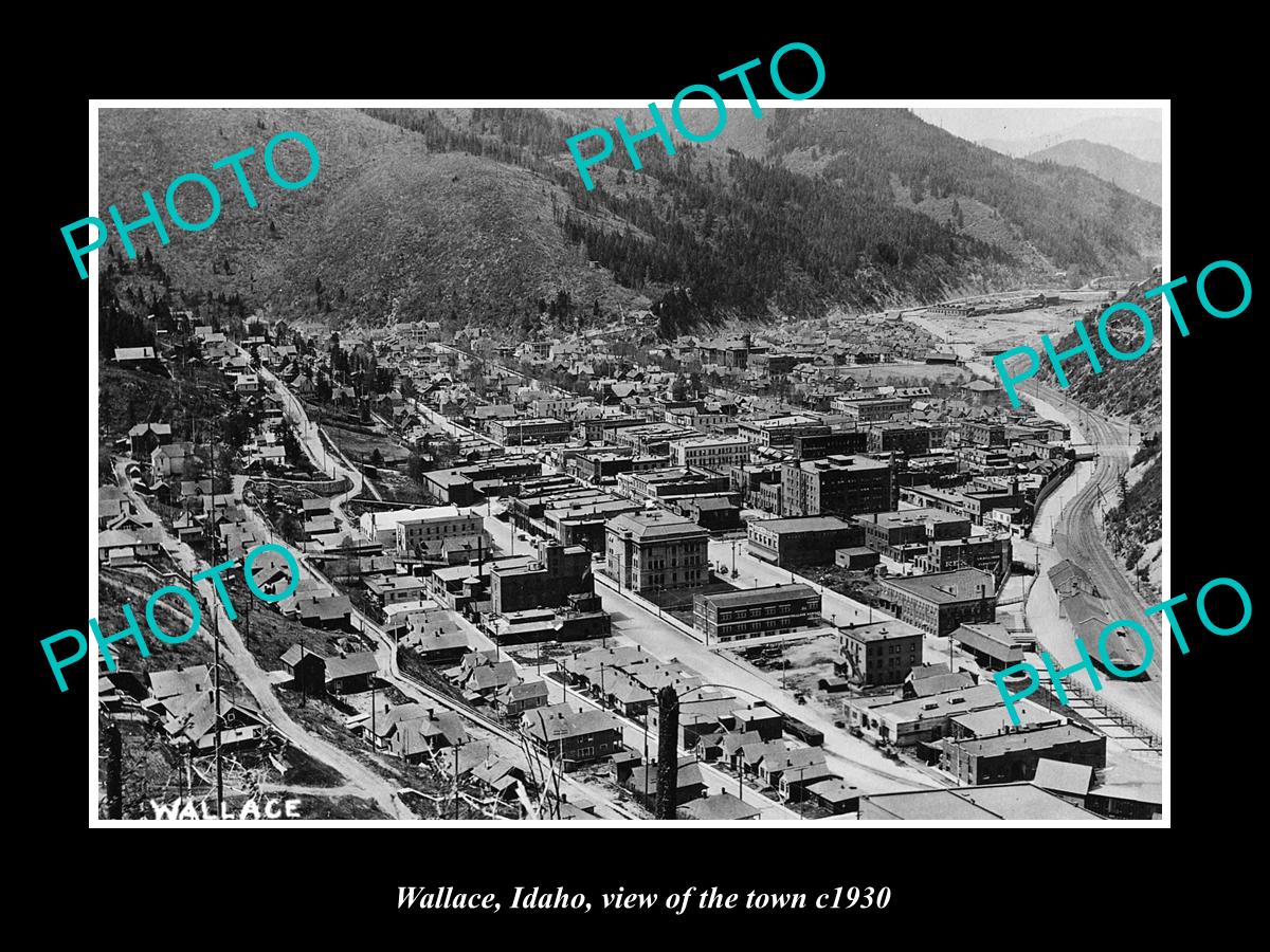 OLD LARGE HISTORIC PHOTO WALLACE IDAHO, VIEW OF THE TOWN c1930