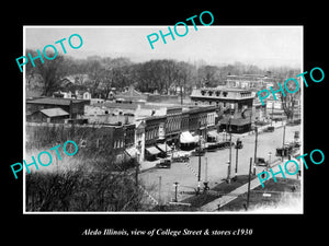 OLD LARGE HISTORIC PHOTO ALEDO ILLINOIS, VIEW OF COLLEGE ST & STORES c1930