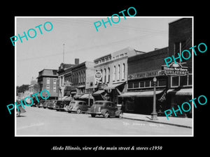 OLD LARGE HISTORIC PHOTO ALEDO ILLINOIS, VIEW OF THE MAIN ST & STORES c1950