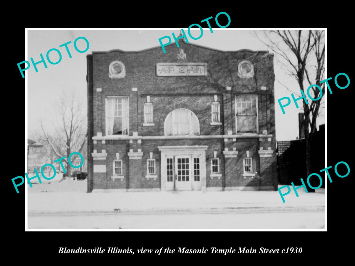 OLD LARGE HISTORIC PHOTO BLANDINSVILLE ILLINOIS, THE MASONIC TEMPLE c1930