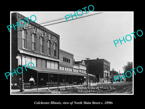 OLD LARGE HISTORIC PHOTO COLCHESTER ILLINOIS, VIEW OF NORTH MAIN STREET c1890