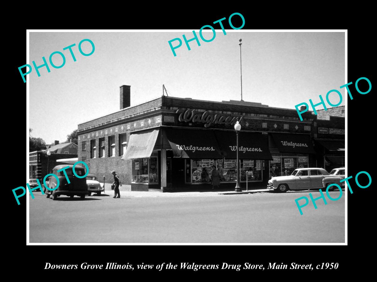 OLD LARGE HISTORIC PHOTO DOWNERS GROVE ILLINOIS, THE WALGREEN DRUG STORE c1950