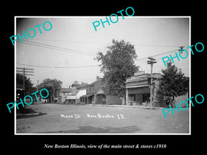 OLD LARGE HISTORIC PHOTO NEW BOSTON ILLINOIS, THE MAIN STREET & STORES c1910