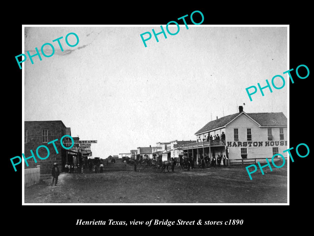 OLD LARGE HISTORIC PHOTO HENRIETTA TEXAS, VIEW OF BRIDGE STREET & STORES c1890 2