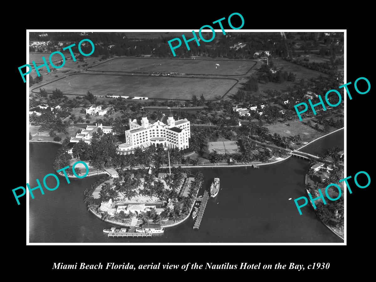 OLD LARGE HISTORIC PHOTO MIAMI BEACH FLORIDA, AERIAL VIEW OF NAUTILUS HOTEL 1930