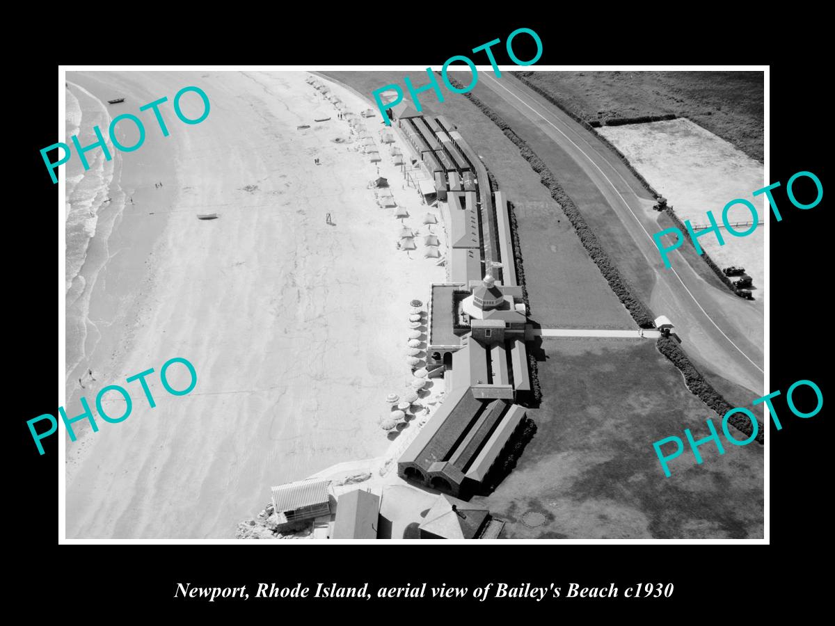 OLD LARGE HISTORIC PHOTO NEWPORT RHODE ISLAND, AERIAL VIEW OF BAILEY BEACH c1930