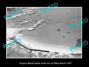 OLD LARGE HISTORIC PHOTO NEWPORT RHODE ISLAND, AERIAL VIEW OF VIKING BEACH c1930