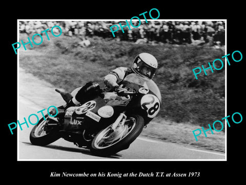 LARGE HISTORIC PHOTO NEW ZEALAND MOTORCYCLE GREAT KIM NEWCOMBE ON HIS KONIG 2