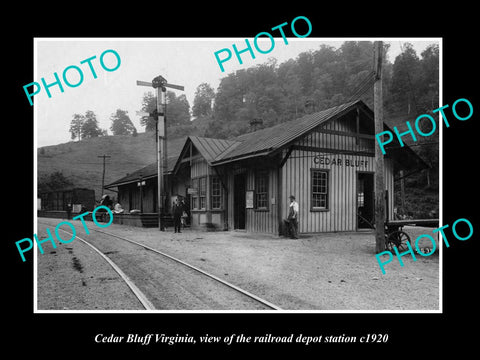 OLD LARGE HISTORIC PHOTO OF CEDAR BLUFF VIRGINIA, RAILROAD DEPOT STATION c1920