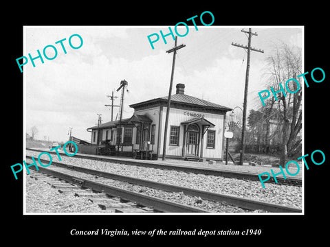 OLD LARGE HISTORIC PHOTO OF CONCORD VIRGINIA, RAILROAD DEPOT STATION c1940