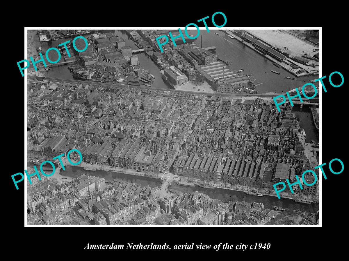 OLD LARGE HISTORIC PHOTO AMSTERDAM NETHERLANDS, AERIAL VIEW OF THE CITY c1940 2