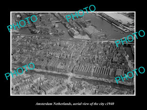 OLD LARGE HISTORIC PHOTO AMSTERDAM NETHERLANDS, AERIAL VIEW OF THE CITY c1940 2