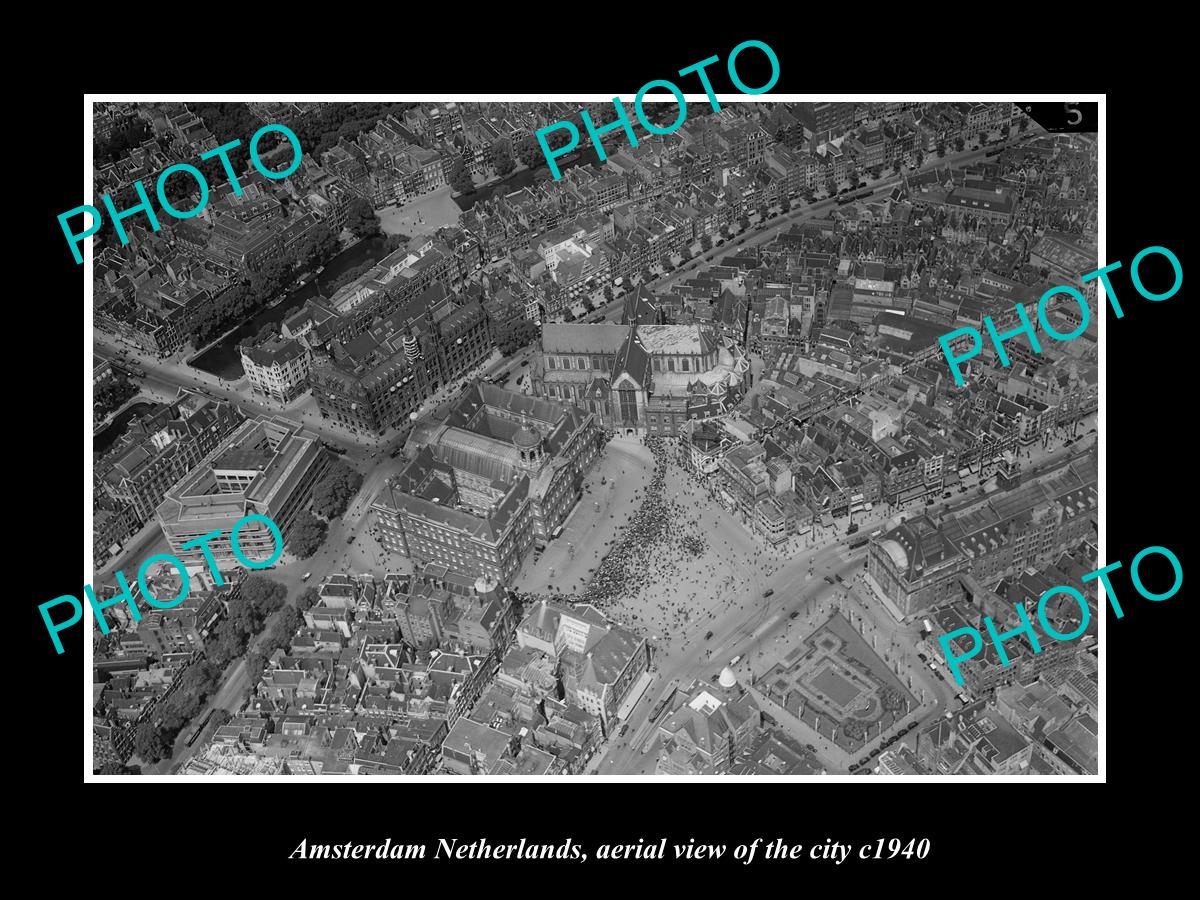 OLD LARGE HISTORIC PHOTO AMSTERDAM NETHERLANDS, AERIAL VIEW OF THE CITY c1940 5