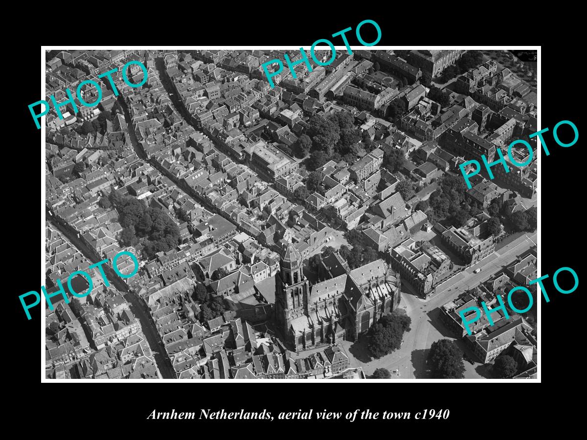 OLD LARGE HISTORIC PHOTO ARNHEM NETHERLANDS, AERIAL VIEW OF THE TOWN c1940