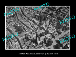 OLD LARGE HISTORIC PHOTO ARNHEM NETHERLANDS, AERIAL VIEW OF THE TOWN c1940