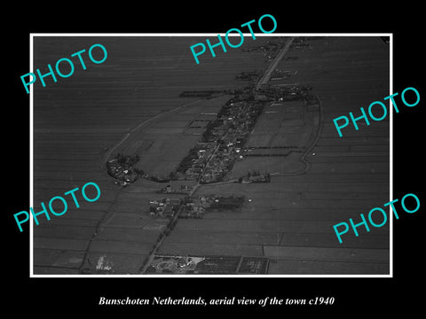 OLD LARGE HISTORIC PHOTO BUNSCHOTEN NETHERLANDS, AERIAL VIEW OF THE TOWN c1940