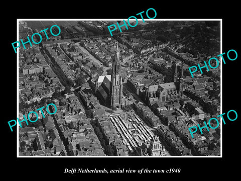 OLD LARGE HISTORIC PHOTO DELFT NETHERLANDS, AERIAL VIEW OF THE TOWN c1940 1