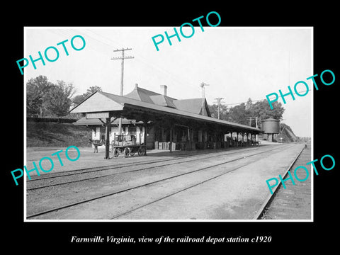 OLD LARGE HISTORIC PHOTO OF FARMVILLE VIRGINIA, RAILROAD DEPOT STATION c1920