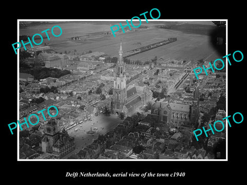 OLD LARGE HISTORIC PHOTO DELFT NETHERLANDS, AERIAL VIEW OF THE TOWN c1940 2