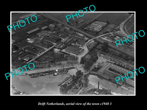 OLD LARGE HISTORIC PHOTO DELFT NETHERLANDS, AERIAL VIEW OF THE TOWN c1940 4