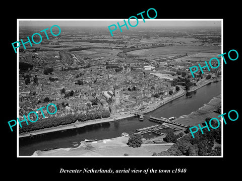 OLD LARGE HISTORIC PHOTO DEVENTER NETHERLANDS, AERIAL VIEW OF THE TOWN c1940 2