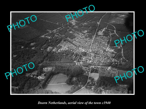 OLD LARGE HISTORIC PHOTO DOORN NETHERLANDS, AERIAL VIEW OF THE TOWN c1940