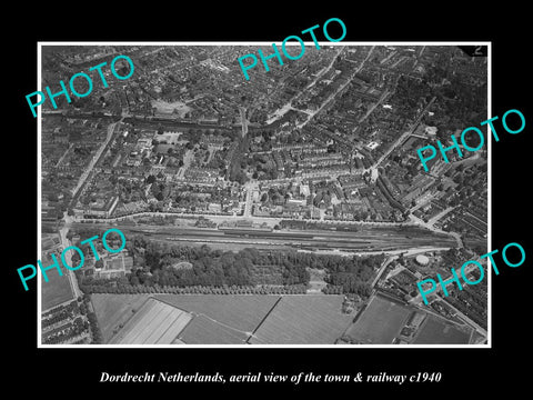 OLD LARGE HISTORIC PHOTO DORDRECHT NETHERLANDS, AERIAL VIEW OF THE TOWN c1940 1