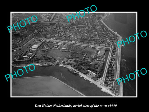 OLD LARGE HISTORIC PHOTO DEN HELDER NETHERLANDS, AERIAL VIEW OF THE TOWN c1940 1