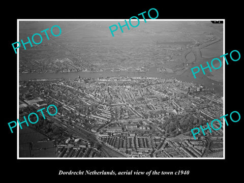 OLD LARGE HISTORIC PHOTO DORDRECHT NETHERLANDS, TOWN AERIAL VIEW c1940 1