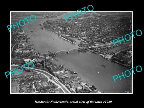 OLD LARGE HISTORIC PHOTO DORDRECHT NETHERLANDS, TOWN AERIAL VIEW c1940 2