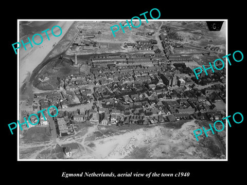 OLD LARGE HISTORIC PHOTO EGMOND NETHERLANDS, AERIAL VIEW OF THE TOWN c1940 2