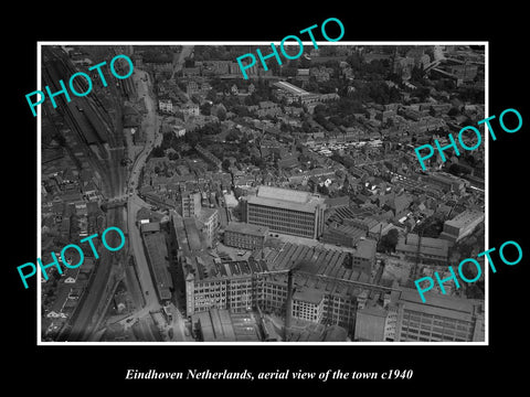 OLD LARGE HISTORIC PHOTO EINDHOVEN NETHERLANDS, AERIAL VIEW OF THE TOWN c1940 1