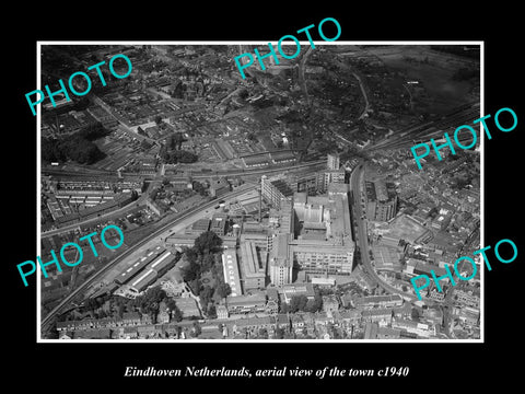 OLD LARGE HISTORIC PHOTO EINDHOVEN NETHERLANDS, AERIAL VIEW OF THE TOWN c1940 2