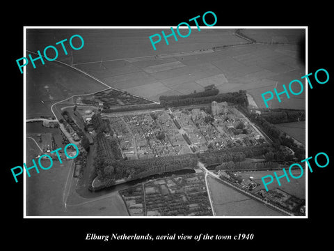 OLD LARGE HISTORIC PHOTO ELBURG NETHERLANDS, AERIAL VIEW OF THE TOWN c1940 3