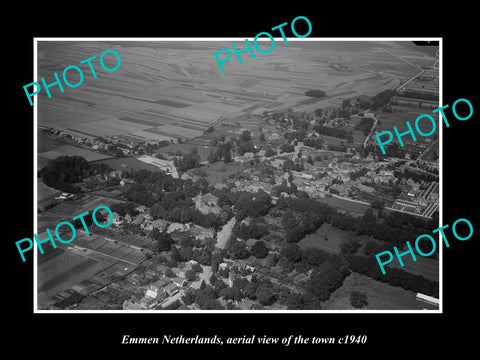 OLD LARGE HISTORIC PHOTO EMMEN NETHERLANDS, AERIAL VIEW OF THE TOWN c1940 1