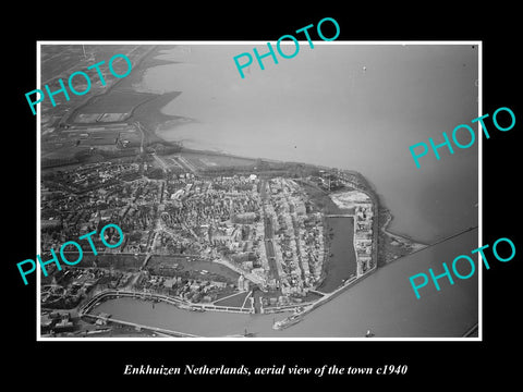 OLD LARGE HISTORIC PHOTO ENKHUIZEN NETHERLANDS, AERIAL VIEW OF THE TOWN c1940 2