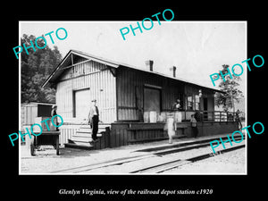 OLD LARGE HISTORIC PHOTO OF GLENLYN VIRGINIA, THE RAILROAD DEPOT STATION c1920