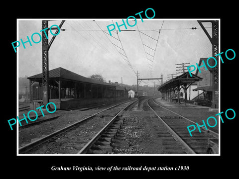 OLD LARGE HISTORIC PHOTO OF GRAHAM VIRGINIA, THE RAILROAD DEPOT STATION c1930