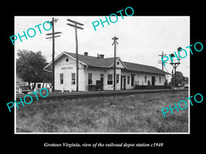 OLD LARGE HISTORIC PHOTO OF GROTTOES VIRGINIA, THE RAILROAD DEPOT STATION c1940