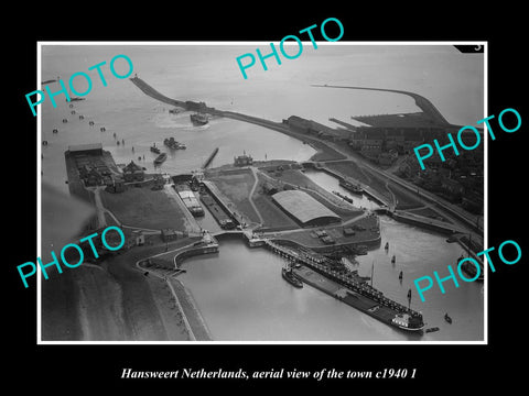 OLD LARGE HISTORIC PHOTO HANSWEERT NETHERLANDS, AERIAL VIEW OF THE TOWN c1940 2