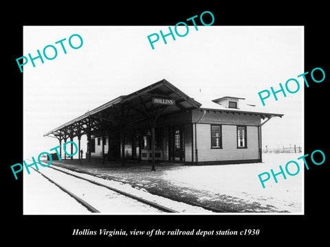 OLD LARGE HISTORIC PHOTO OF HOLLINS VIRGINIA, THE RAILROAD DEPOT STATION c1930