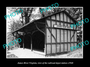 OLD LARGE HISTORIC PHOTO OF JAMES RIVER VIRGINIA, RAILROAD DEPOT STATION c1940