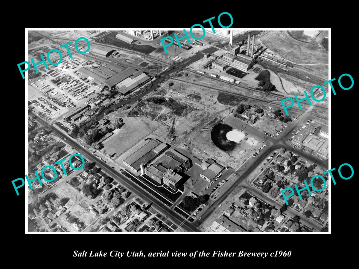 OLD LARGE HISTORIC PHOTO SALT LAKE CITY UTAH, AERIAL VIEW FISHER BREWERY c1960