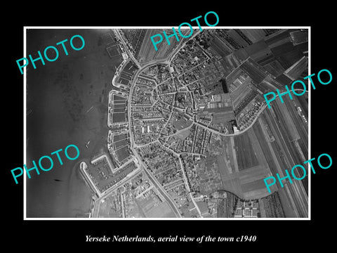 OLD LARGE HISTORIC PHOTO YERSEKE NETHERLANDS, AERIAL VIEW OF THE TOWN c1940