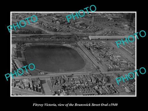 OLD LARGE HISTORIC PHOTO FITZROY MELBOURNE, AERIAL VIEW BRUNSWICK OVAL c1940