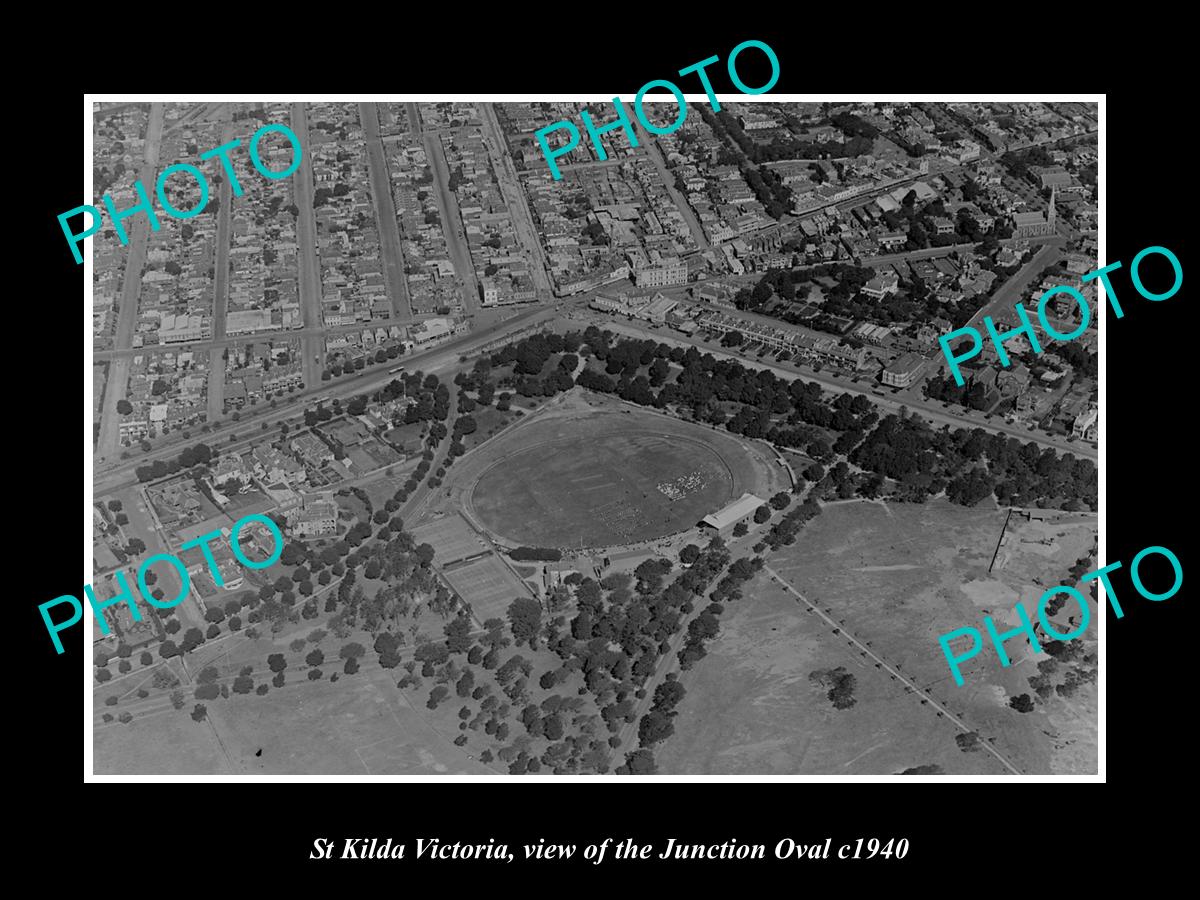 OLD LARGE HISTORIC PHOTO ST KILDA VICTORIA, AERIAL VIEW OF JUNCTION OVAL c1940