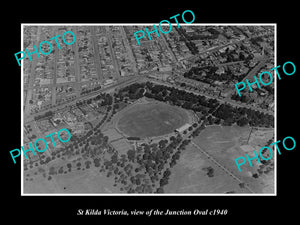 OLD LARGE HISTORIC PHOTO ST KILDA VICTORIA, AERIAL VIEW OF JUNCTION OVAL c1940