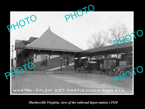 OLD LARGE HISTORIC PHOTO OF MARTINSVILLE VIRGINIA, RAILROAD DEPOT STATION 1920 1