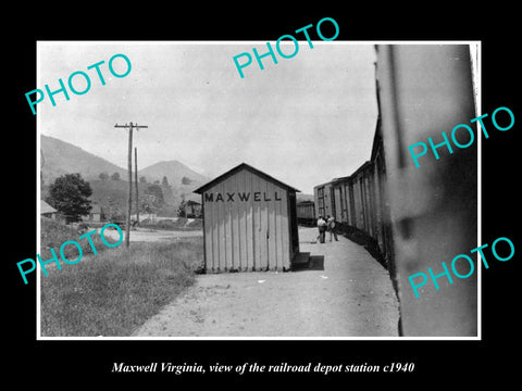 OLD LARGE HISTORIC PHOTO OF MAXWELL VIRGINIA, THE RAILROAD DEPOT STATION c1940