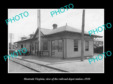 OLD LARGE HISTORIC PHOTO OF MONTVALE VIRGINIA, RAILROAD DEPOT STATION c1920